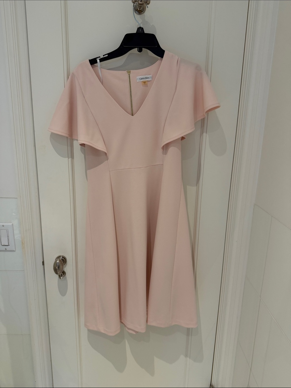 Calvin Klein Light Blush V-Neck Flutter Sleeve Mini Dress